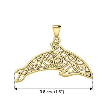 Celtic Filigree Dolphin Solid Yellow Gold Pendant GPD5699 - Jewelry